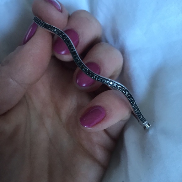 Black Diamond Bangle Bracelet in Sterling Silver - Picture 6 of 6